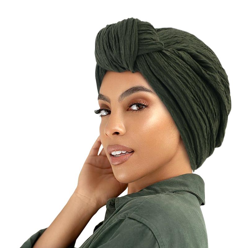 

Новый женский эластичный тюрбан с оборками, завязанный, с перекрученной повязкой для волос, женские мусульманские индийские шляпы, боннет, африканская шапочка для химиотерапии, аксессуары для волос темно-зеленого