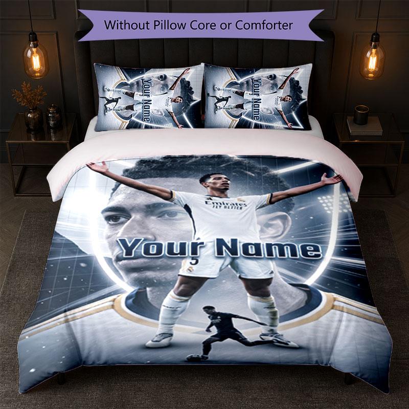 Jude Bellingham Custom Name Text Bedding Set 1 Duvet Cover+2 Pillowcases Soccer Logo Personalized Gift For Special Occasion Bedroom Decor