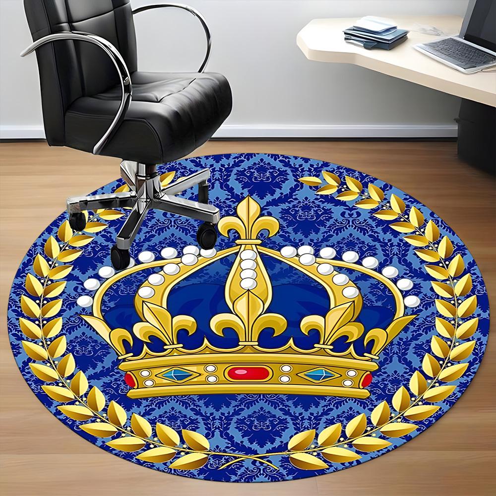 1pc Crown PrintChair Carpet for Office, Indoor Non-Slip Washable Polyester Fiber Carpet, Mat For Office, Machine Washable