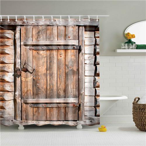 Vintage Style Retro Wooden Door Bathroom Shower Curtains Frabic Waterproof Polyester Bath Curtains With Hooks