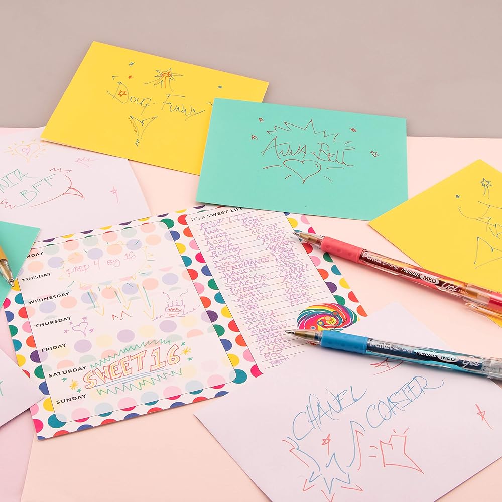 Pentel Sunburst M Line Metallic Gel Pens Permanent Assorted Ink 5 Pack