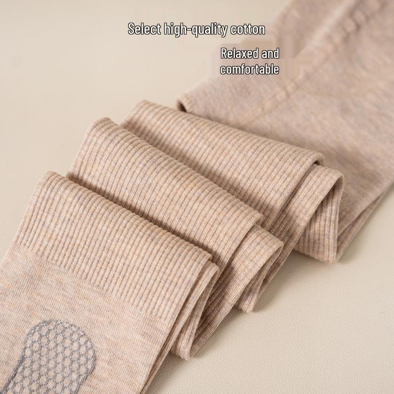 Girls' Combed Cotton Base Layer Tights with Vertical Stripes - Medium/Large, Buttock-Lifting, Anti-Slip, Anti-Pilling for Spring/Autumn
