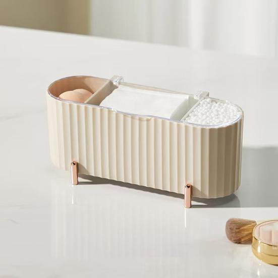 Kosmetik-Baumwoll-Aufbewahrungsbox mit durchsichtigem Deckel Staubdicht Großes Fassungsvermögen 3 Fächer Wattestäbchen Wattepads Halter Organizer Behälter