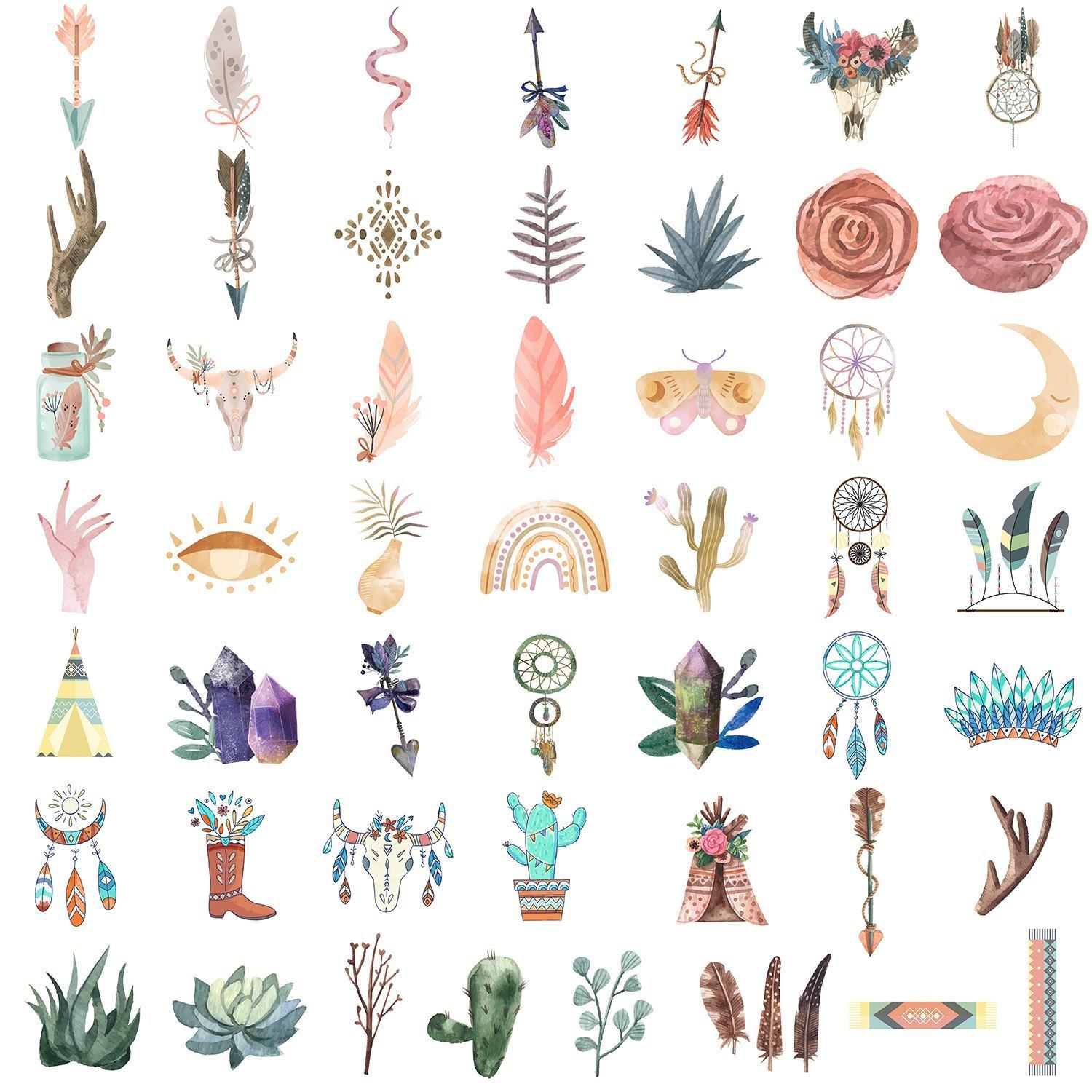 50pcs Bohemian Waterproof Decorative Stickers for Home, Water Bottles, and Computers - Creative DIY Graffiti Style