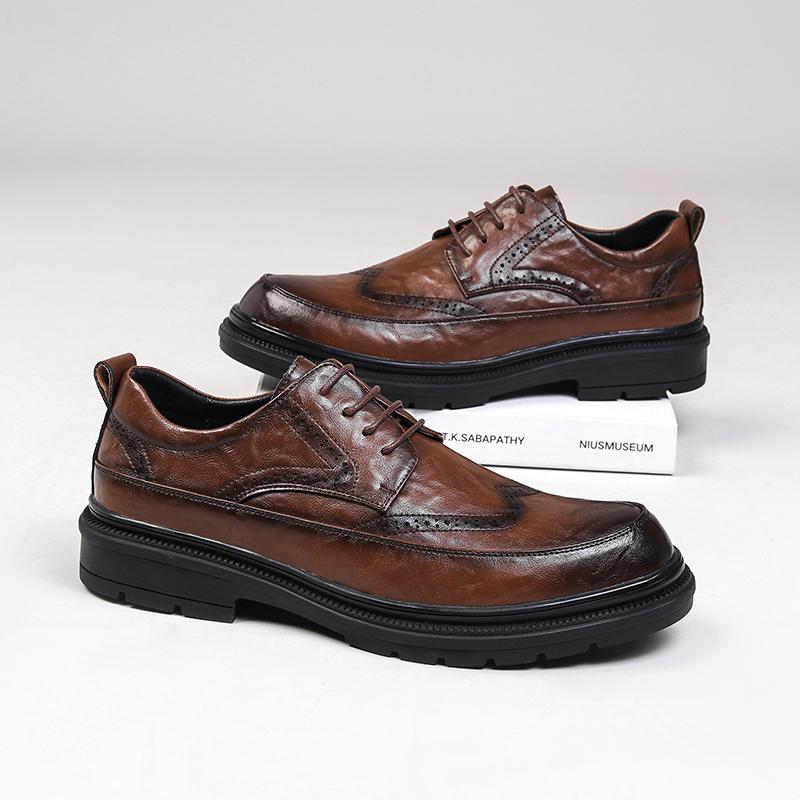 Zapatos Mocasines de Cuero Genuino de Plataforma Gruesa para Hombre Estilo Harajuku Coreano Streetwear Business Casual Boda Zapatos de Cuero para Hombre