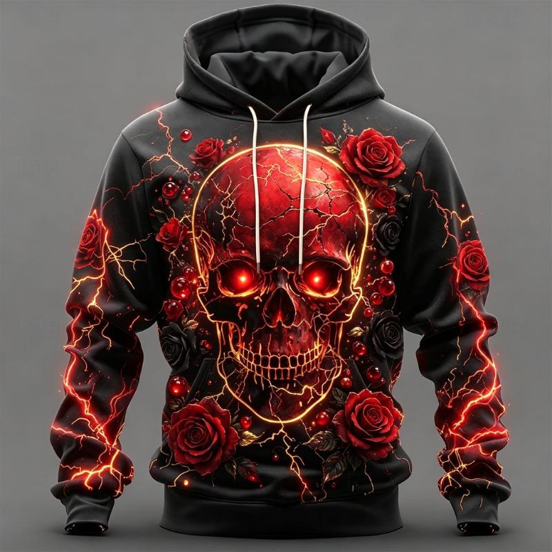 Erkek Gotik Kuzgun Kafatası Kan 3D Baskılı Kapüşonlu Sweatshirt Karanlık Korku Grafik Uzun Kollu Sokak Kapüşonlu Sweatshirt