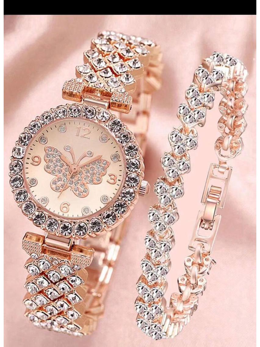 

Набор женских кварцевых часов из 5 предметов с универсальными стальными браслетами и дизайном «Бабочка с бриллиантами»