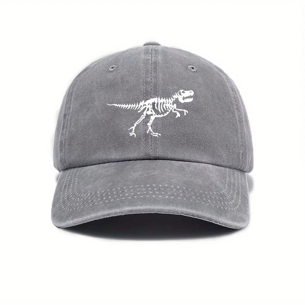 1pc Retro Washed Dinosaur Skeleton Printed Baseball Caps for Men,Fashionable and Casual Adjustable Dad Hat for Outdoor Sports