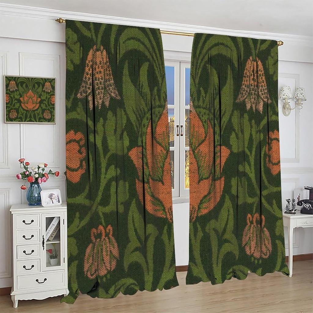 Vintage Bohemia William Morri Plant Flowers Window Curtains Abstract Art Retro Plants Pattern Print Drapes Curtain Blackout Polyester