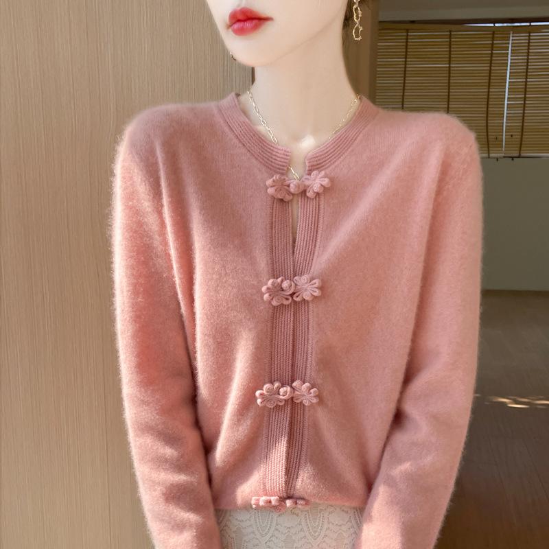 Industry Embroidered Button Round Neck Sweater for Women In Autumn and Winter Style Fashionable and Versatile Knitted Cardigan Temperament Jacket