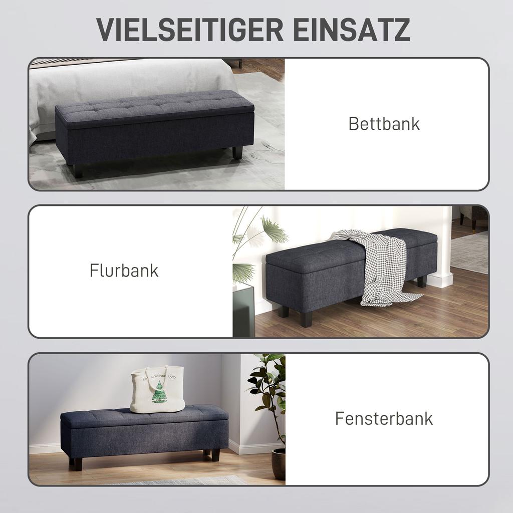 Storage Ottoman Bench In Linen Look With Rubber Wood Legs For Living Room Bedroom Hallway Dark Gray
