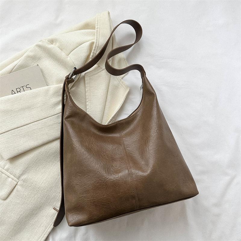 Popular Fashi Korean Versi Versatile Single Shoulder Underarm Bag, Commute Leather Handbag, Tote Bags Women's Zipper Closure
