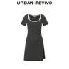 UR 2026 Spring Color-block U-neck Pleated Slim Dress