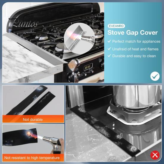 2Pcs Stainless Steel Stove Gap Covers Heat Resistant Stove Guard Adjustable Length Stove Gap Filler for Kitchen Oven Counter Range Trim Kit