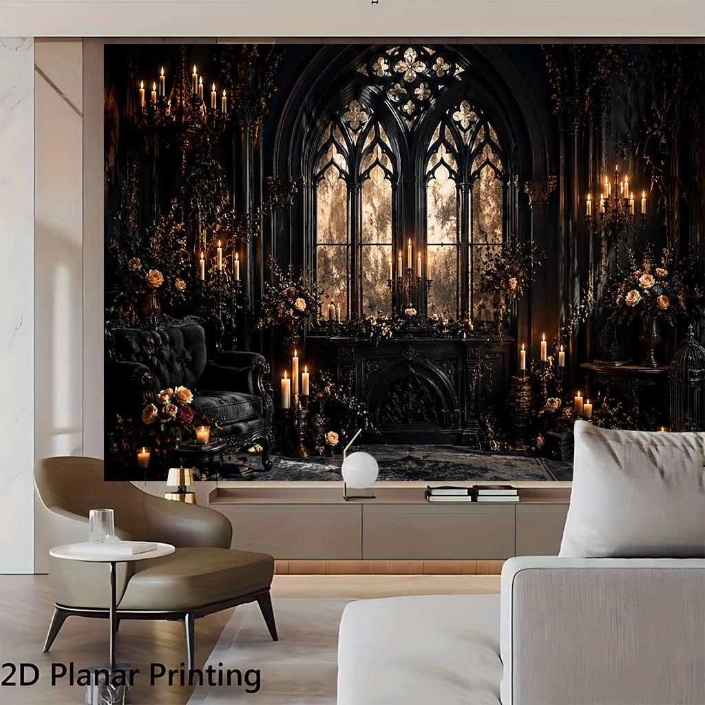 1 piece of 2D flat banner Gothic candlelight rose atrium indoor and outdoor courtyard decoration background clothzyc