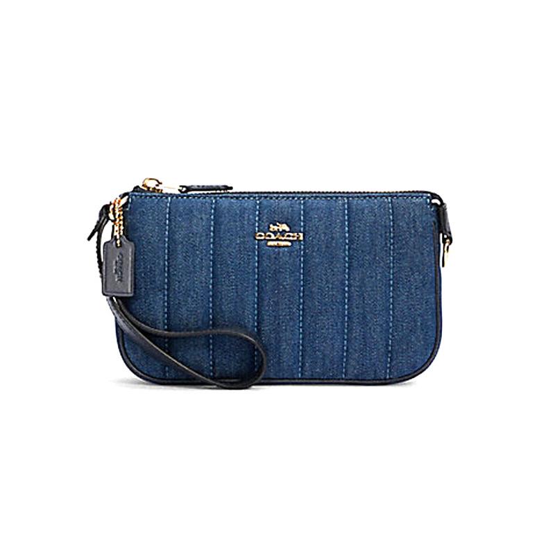 

COACH Nolita 19 zipper closure quilted denim and leather mahjong bag underarm bag clutch wrist bag handbag small women s blue синій