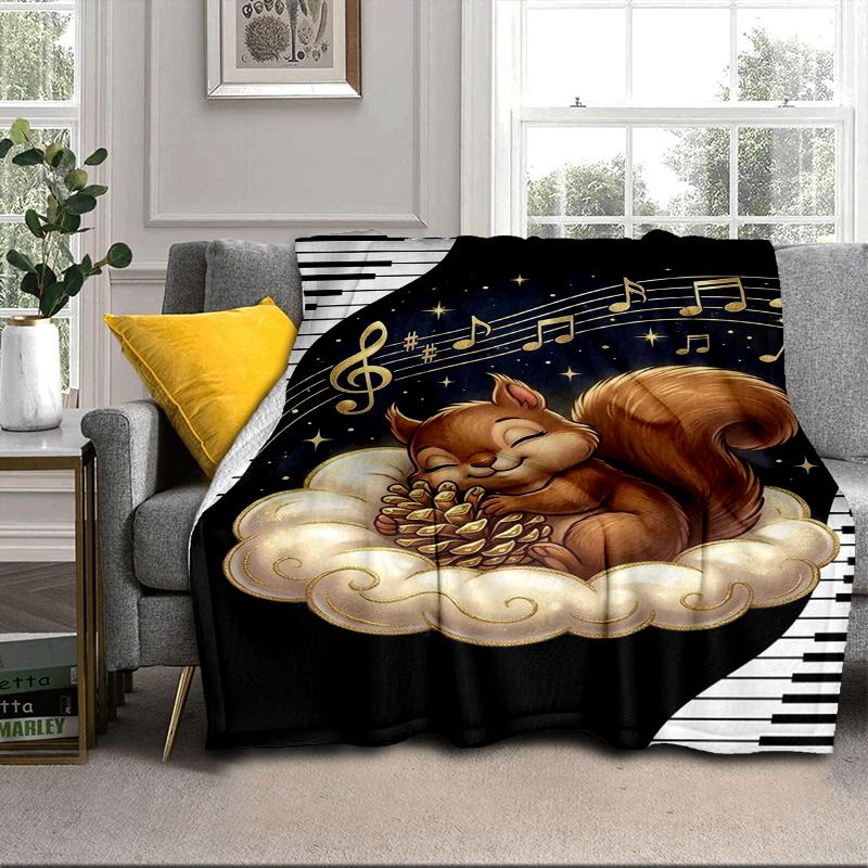 Squirrel Dreams Under Moonlight Blanket Flannel Blanket for Bed, Sofa, Camping, Hiking, Picnic Essentials, Gift for Family Fan Gifts