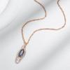 Trendy Gold Silver Color Double Geometric Oval Colorful Zircon Pendant Necklace for Women Light Luxury Jewelry