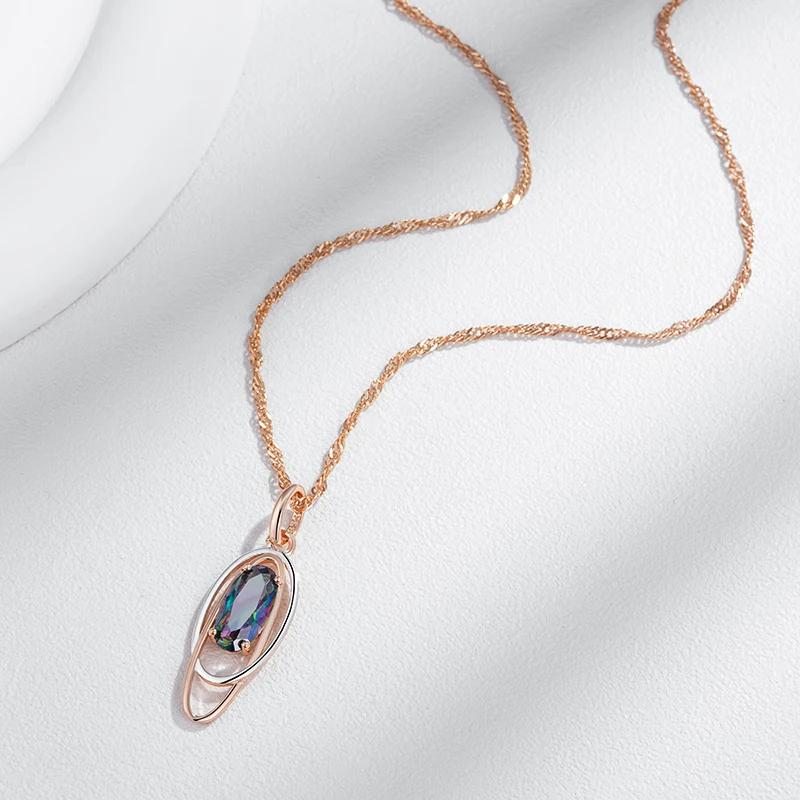 Trendy Gold Silver Color Double Geometric Oval Colorful Zircon Pendant Necklace for Women Light Luxury Jewelry