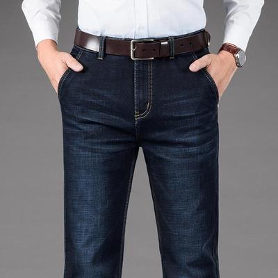 Men's High Waist Straight-Leg Jeans with Slant Pockets for Autumn/Winter - Casual, Large Size, and Versatile for Middle-Aged and Elderly.
