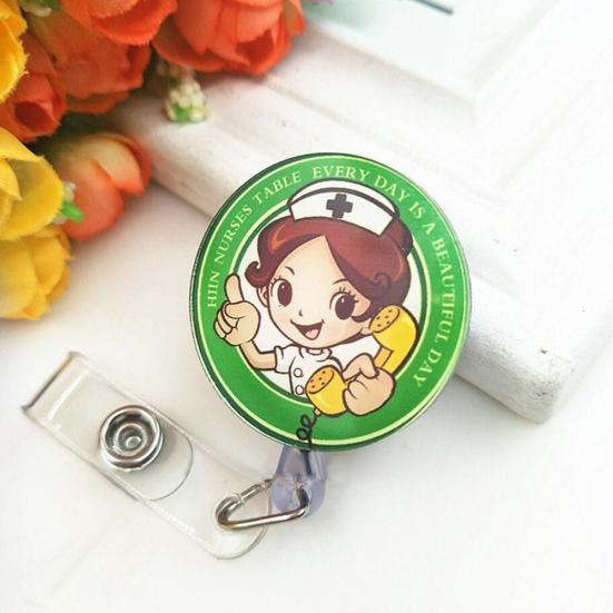Cartoon Nurse Doctor Retractable Reel ID Badge Label Name Card Tag Clip