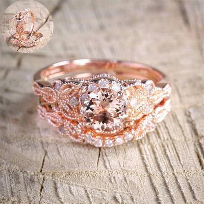 Ring Set Crystal Zircon Leaves American Popular European
