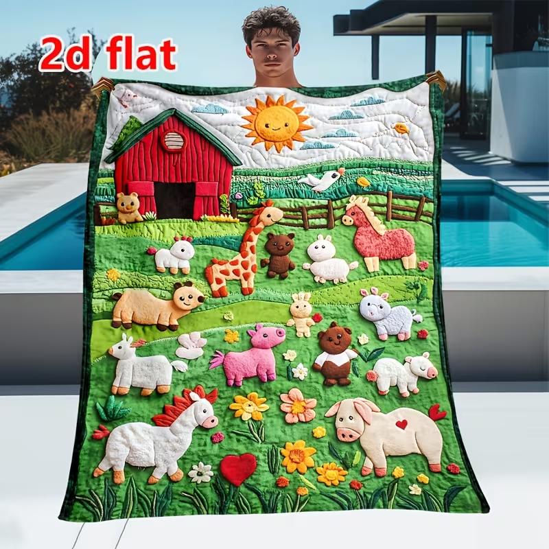 Ultra-Soft Farm Animal Print Throw Blanket - Cozy Cow, Pig, Sheep & Chicken Design Warm Plush for Couch, Bed All-Season Comfort