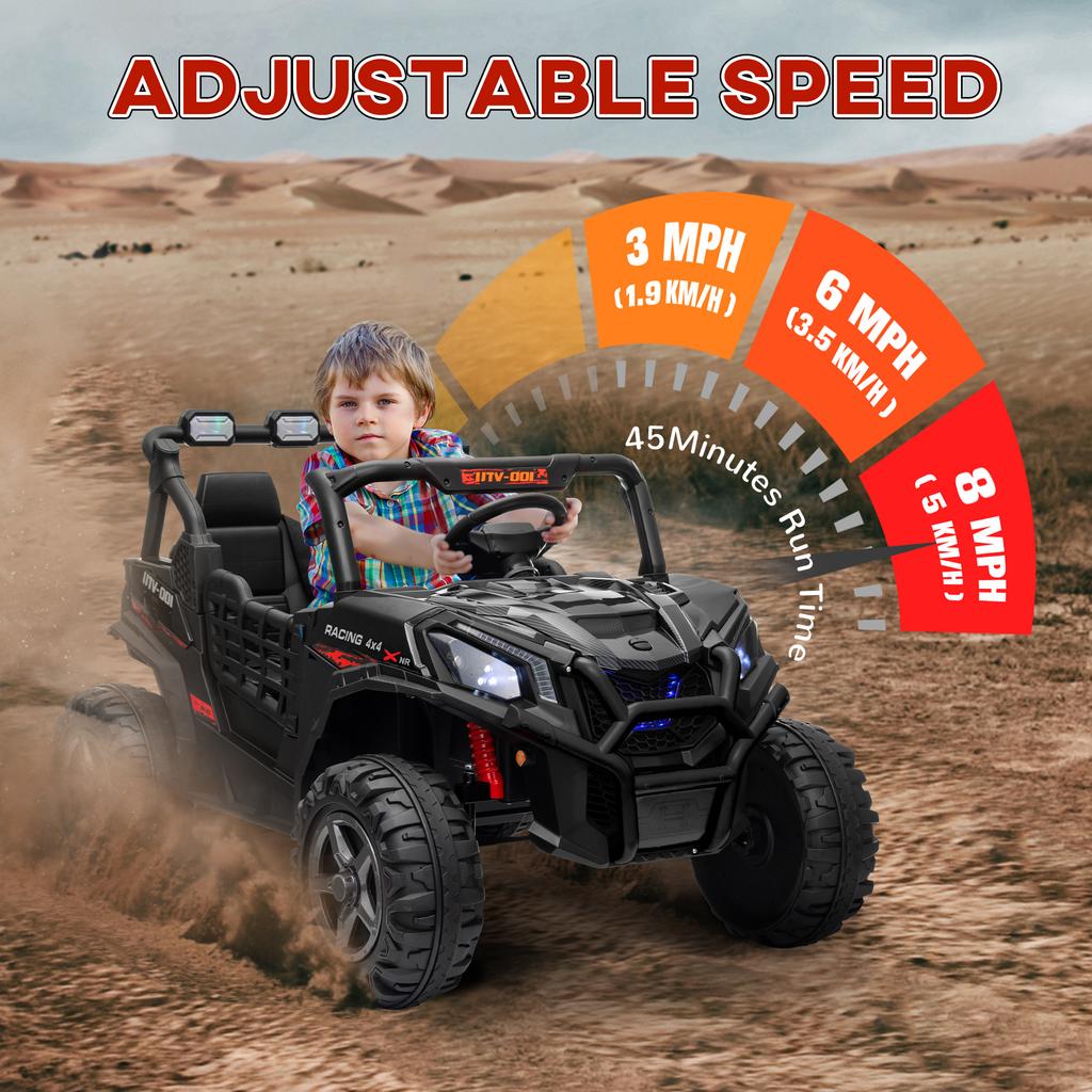 24V 2 Seater Kids Electric Car with Remote Control, Suspension System, Slow Start, 3 Speeds, for 3-8 Years, Black