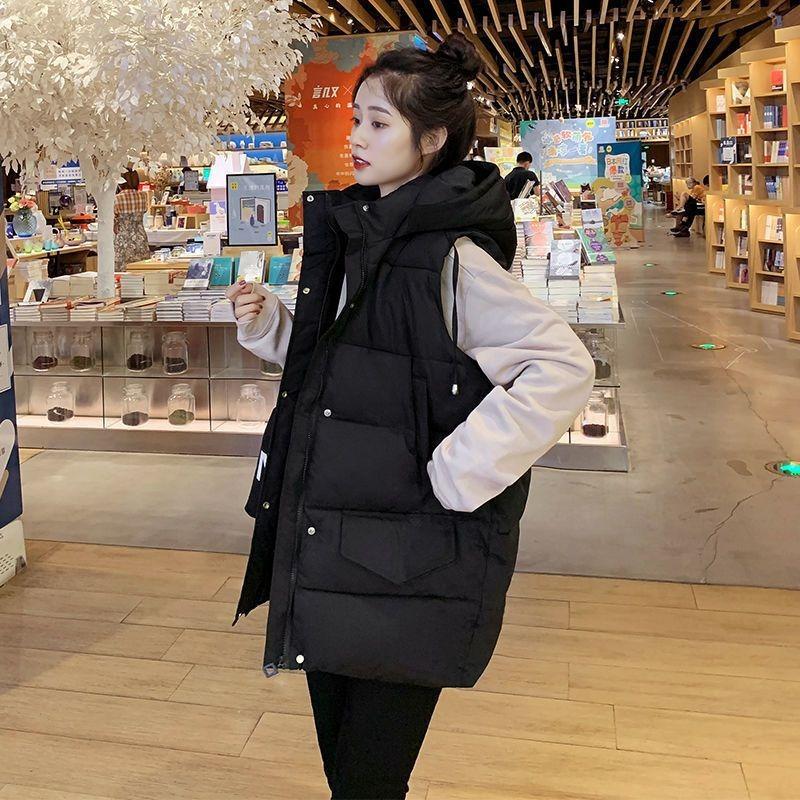 Down Cotton Vest Women's Autumn and Winter New Medium and Long Outer Wear Student Versatile Fashion Vest Outer Wear Trendy