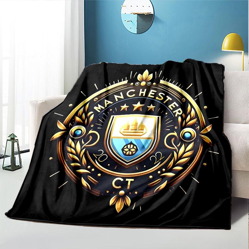 Manchester City FC Pattern Blanket for Home Decoration, Bed, Sofa, Car Travel, Camping, Suitable for All Seasons, Birthday Christmas Gift