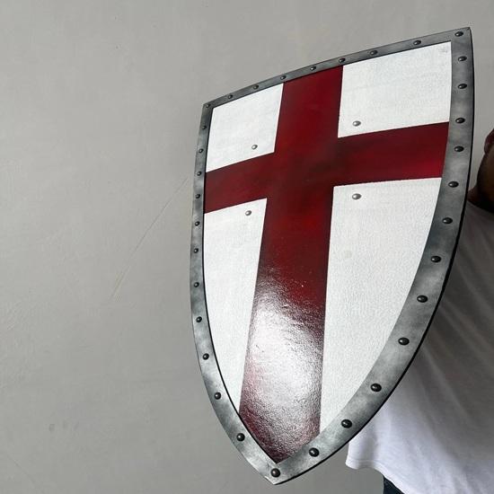 Handmade Medieval Crusader Shield Templar Cross Shield for Cosplay, LARP Wall Decor