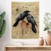 Mysterious Crow Tapestry, Black Raven on Gnarled Tree with Blood Moon Design, Bohemian Wall Art for Gothic Spaces