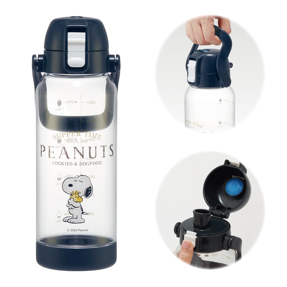 

Skater Drink Marker Bottle, 1L, with Handle, Plastic, Snoopy Design, PDMK10-A, Easy to See Drink Amount at a Glance