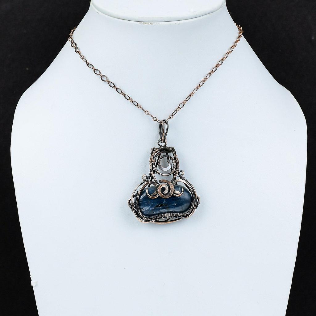 Kyanit Anhänger Kupferdraht gewickelter Anhänger Handgefertigter Schmuck Edelsteinanhänger Sehr hübscher Kupferschmuck Bestes Design Anhänger Geschenk für Frauen