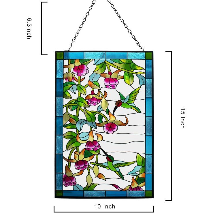 VEWOGARDEN W10xH15 palce Vitrážová závěsná dekorace s kolibříky, Panel lapače slunce s řetízkem na stěnu nebo okna