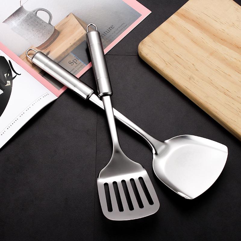 Stainless Steel Kitchen Utensil Set - Frying Spatula, Wok Spatula, Soup Ladle, Slotted Spoon.