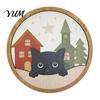 Entryway Hanging Decor Christmas Black Cat Wall Decor, Layered Wooden Sign, Round 2D Theme Flat Art Decoration for Living Room Bedroom And Hall Porch