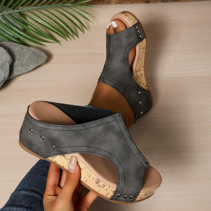 Women’s Wide-Fit Wedge Platform Peep-Toe Slide Sandals with High-Heel Design for Comfortable Summer Wear