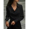 Elegant Solid Color Wrap Neck Womens Blouse Long Sleeve Office Shirt Casual Workwear