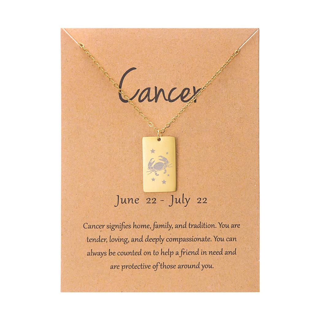 Twelve Constellations Birthday Flower Necklace Female Stainless Steel Square Pendant Clavicle Chain Makeup