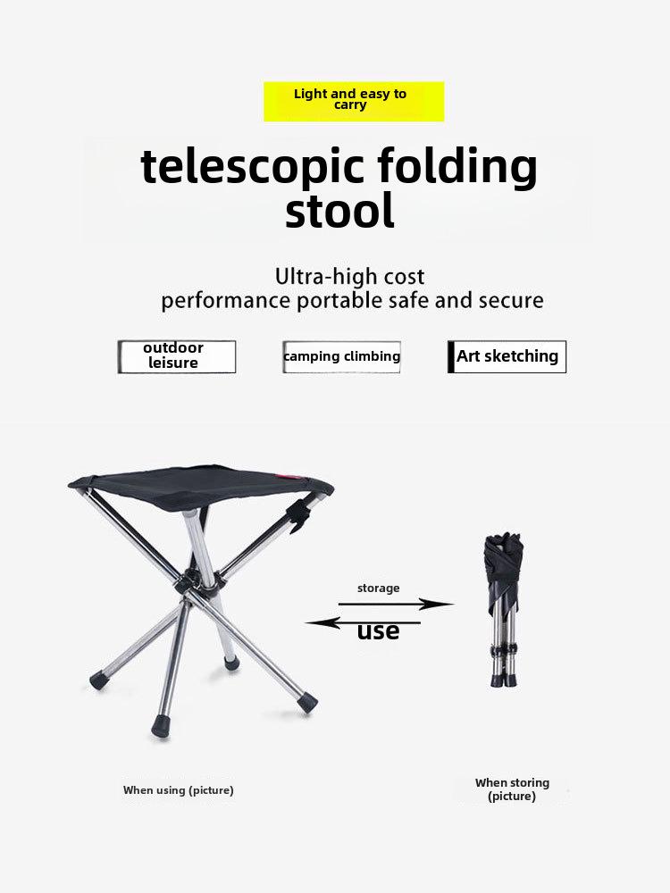 Telescopic Stainless Steel Folding Camping Stool - Portable Outdoor Chair for Fishing and Camping