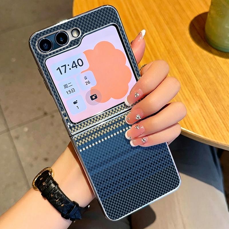 Geometric Cloth Texture Case For Samsung Galaxy Z FlIP 7 FE 6 5 Plating PC+PU Leather Hybrid Folding Cover For Samsung Z Flip7 Flip6 Flip5