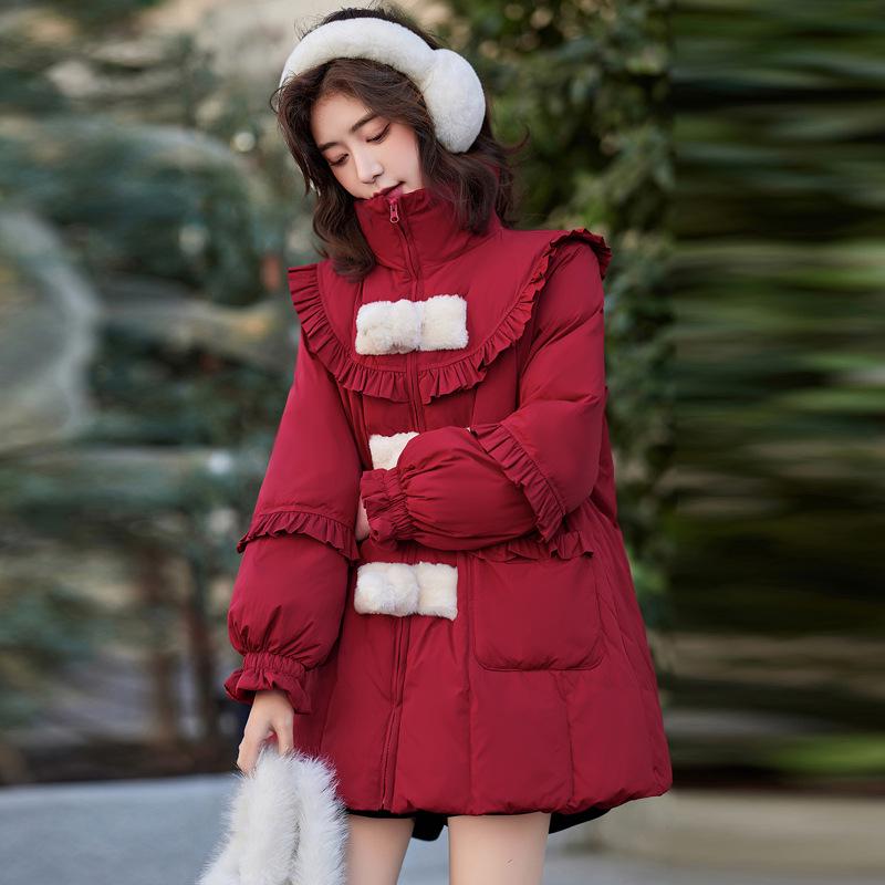 Women's 2024 Chinese-Style Stand-Up Collar Ruffle Down Jacket - Winter Christmas Coat BX2396