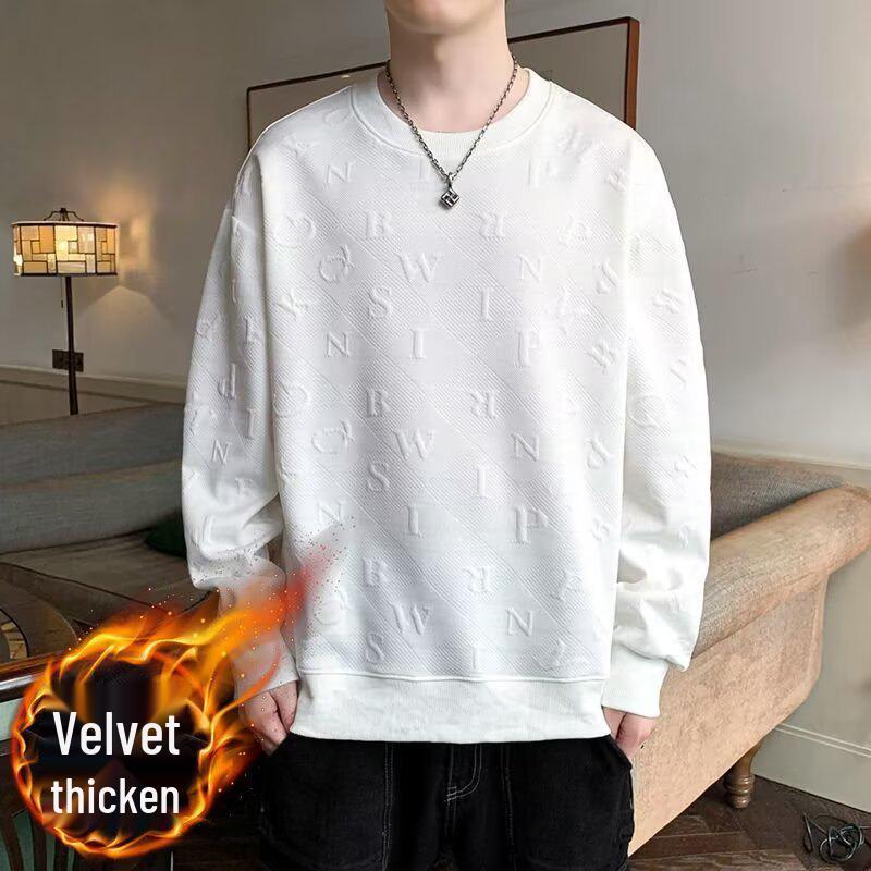 

Men s Fleece-Lined Warm Pullover Hoodie - Loose Fit, Plus Size, Versatile Casual Comfort for Autumn/Winter 3XL білий