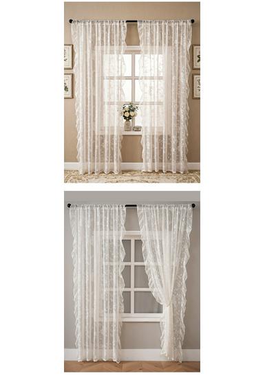 2026 Summer French-Style Solid Color Lace Curtains for Bedroom, Living Room, and Balcony with Floral and Ruffle Design