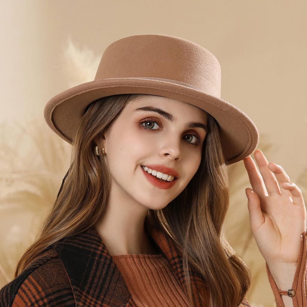 New Autumn and Winter Women's Felt Hat British Retro Elegant Hat Big Brim Casual Versatile Top Hat