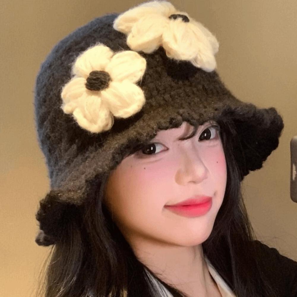 Handmade Crochet Flower Knitted Hat Hollow Out Bowknot Beanies Hat Casual Flower Weave Cap  Outdoor