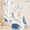 Women Plus Size Two Piece Set Round Neck Sleeveless Tie Waist Flared Dress 3 4 Sleeve Draped Cardigan Blue White Printed