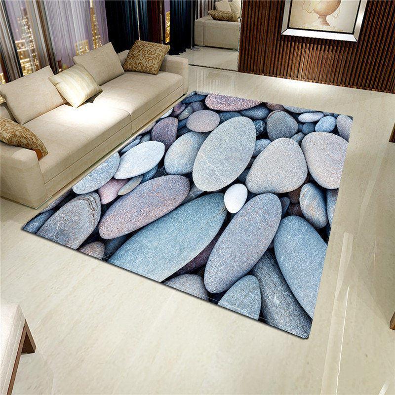 3D Stone Big Carpet for Living Room Colorful Cobblestone Printed Flannel Sponge Rug for Bedroom Kitchen Mat Anti-slip Bathroom