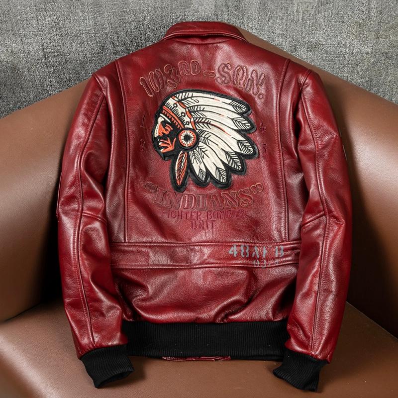 Mens Waxed Full Grain Leather Jacket Indian Flight Short Bomber Vintage Fashion Coat